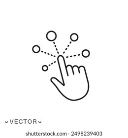 variety choice icon, hand click button, selection variation concept, multiple options, thin line symbol isolated on white background, editable stroke eps 10 vector illustration