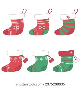 variety of christmas socks, vector illustratio