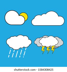 variety clouds illustration in each wheather, sunny, rainy, lightning and cloudy