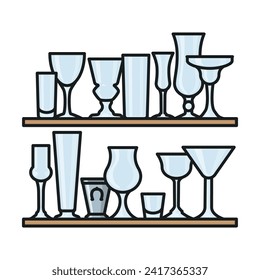 Variety of cocktail glasses on shelves isolated vector illustration for National Cocktail Day on March24