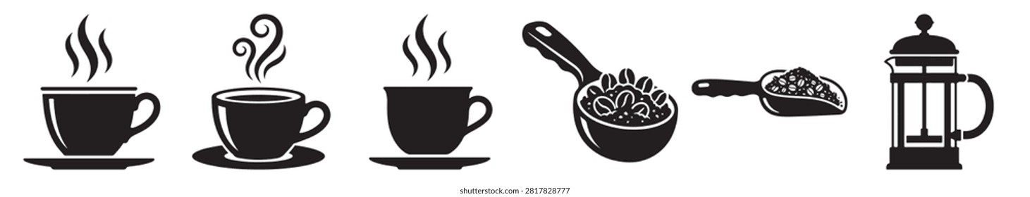 variety of coffee cups with steam and spoon on dark surface highlighting different colors and shapes suitable for coffee related content