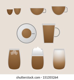Variety coffee drinks with espresso, stock vector