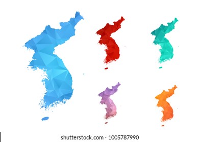 Variety color polygon map on white background of map of korea symbol for your web site design map logo, app, ui, Travel vector eps10, concept Illustration.