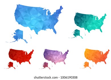 Variety color polygon map on white background of map of united states of america symbol for your web site design map logo, app, ui, Travel vector eps10, concept Illustration.