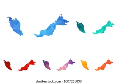Variety color polygon map on white background of map of Malaysia symbol for your web site design map logo, app, ui, Travel vector eps10, concept Illustration.