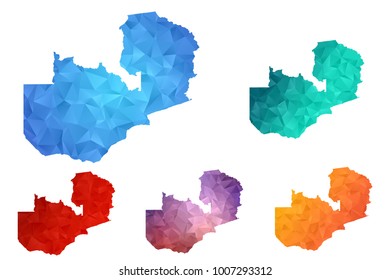 Variety color polygon map on white background of map of Zambia symbol for your web site design map logo, app, ui, Travel vector eps10, concept Illustration.