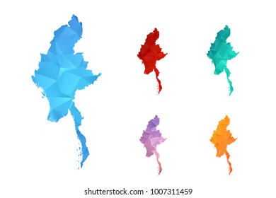 Variety color polygon map on white background of map of Myanmar symbol for your web site design map logo, app, ui, Travel vector eps10, concept Illustration.