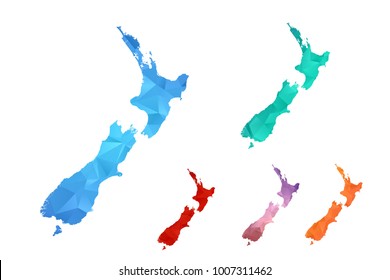 Variety color polygon map on white background of map of New Zealand symbol for your web site design map logo, app, ui, Travel vector eps10, concept Illustration.