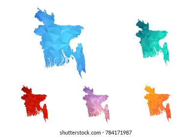 Variety color polygon map on white background of map of bangladesh symbol for your web site design map logo, app, ui, Travel vector eps10, concept Illustration.