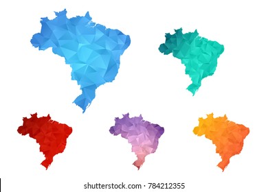 Variety color polygon map on white background of map of Brazil symbol for your web site design map logo, app, ui, Travel vector eps10, concept Illustration.