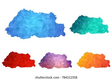 Variety color polygon map on white background of map of bhutan symbol for your web site design map logo, app, ui, Travel vector eps10, concept Illustration.
