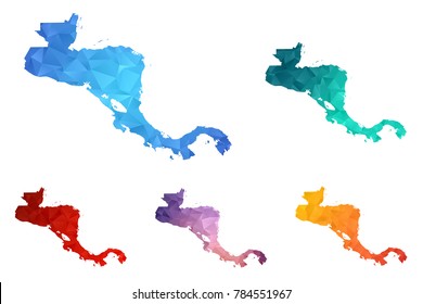 Variety color polygon map on white background of map of Central America symbol for your web site design map logo, app, ui, Travel vector eps10, concept Illustration.