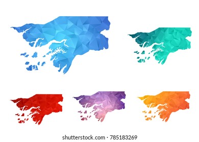 Variety color polygon map on white background of map of Guinea Bissau symbol for your web site design map logo, app, ui, Travel vector eps10, concept Illustration.