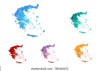 Variety color polygon map on white background of map of Greece symbol for your web site design map logo, app, ui, Travel vector eps10, concept Illustration.