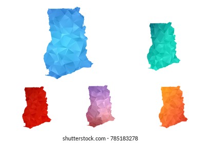 Variety color polygon map on white background of map of Ghana symbol for your web site design map logo, app, ui, Travel vector eps10, concept Illustration.