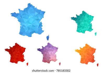 Variety color polygon map on white background of map of France symbol for your web site design map logo, app, ui, Travel vector eps10, concept Illustration.