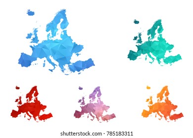 Variety color polygon map on white background of map of Europe symbol for your web site design map logo, app, ui, Travel vector eps10, concept Illustration.