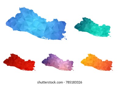 Variety color polygon map on white background of map of El Salvador symbol for your web site design map logo, app, ui, Travel vector eps10, concept Illustration.