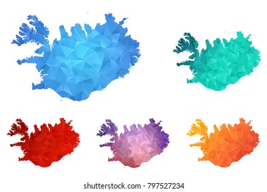 Variety color polygon map on white background of map of iceland symbol for your web site design map logo, app, ui, Travel vector eps10, concept Illustration.