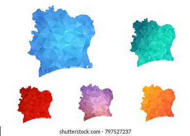 Variety color polygon map on white background of map of Ivory Coast symbol for your web site design map logo, app, ui, Travel vector eps10, concept Illustration.