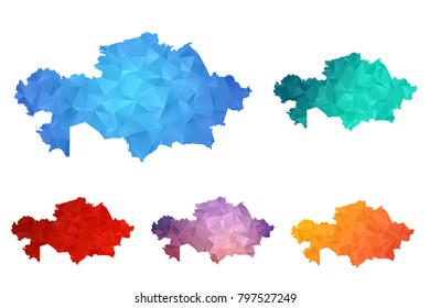 Variety color polygon map on white background of map of Kazakhstan symbol for your web site design map logo, app, ui, Travel vector eps10, concept Illustration.