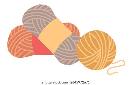 variety of colored yarns in a package and a ball of yarn. An isolated group of items for handicrafts. cozy atmosphere. flat color illustration. For knitting, handicrafts, printed products, or hobby