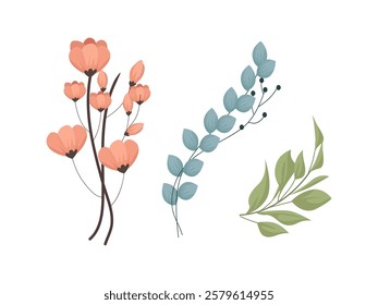 variety of colorful arrangements of beautiful leaves and flowers