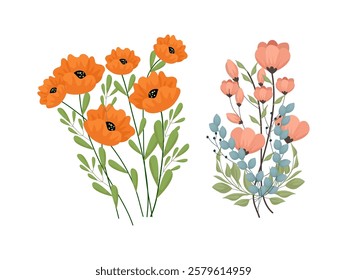 variety of colorful arrangements of beautiful leaves and flowers