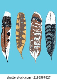 Variety of colorful feathers flat item set. Pheasant and parrot isolated vector illustration collection. Bird feather and decoration concept.