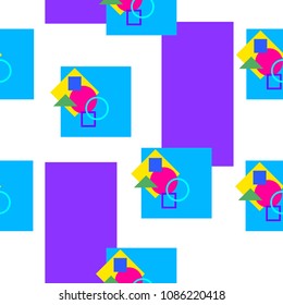 A variety of colorful geometric shapes isolated white background. Vector seamless illustration.
