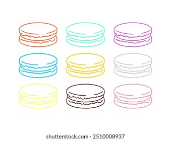 Uma variedade de macarons coloridos são exibidos em um padrão de grade, exibindo suas sombras pastel únicas e texturas suaves.