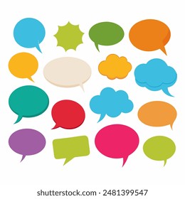 A variety of colorful speech bubbles appearing on a white backdrop