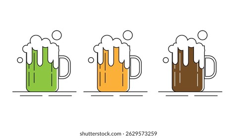 Variety of Craft Beer Different Colors Line Art Set. Alcoholic drinks and beverages concept vector art