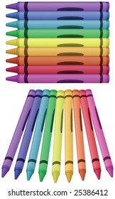 Variety of Crayons - profile and 3/4 view - vector illustrations