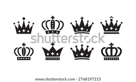 Variety of crown designs combining detailed and minimalist styles, symbolizing regality, triumph, and heritage.