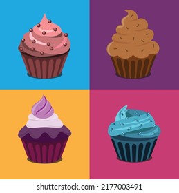 Variety of cupcake in four different color
