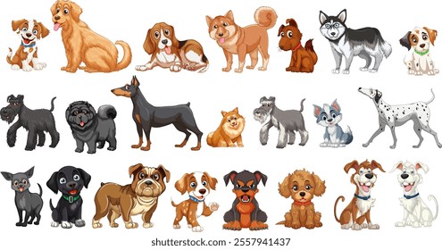 A variety of cute cartoon dogs in different poses