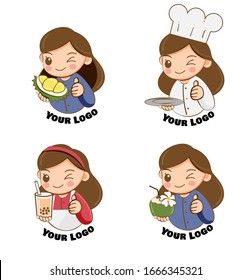 variety cute girl with variety shopkeeper character for Logo design