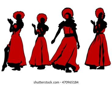 Variety dancers on stage on a white background