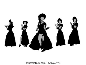 Variety dancers on stage on a white background