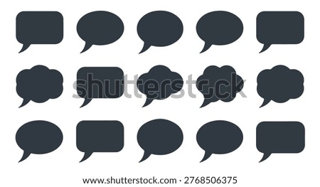 Variety of dark talk bubbles with empty space. communication icons in various forms, ideal for messages and dialogues.