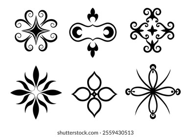 Variety of decorative designs in black and white, featuring unique patterns and artistic elements for visual appeal flat vector illustration