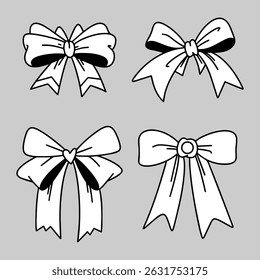 A variety of decorative ribbons designed for simple crafts and gift wrapping on a plain background.