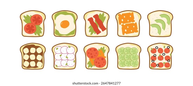 Variedade de deliciosos brindes com diferentes topings