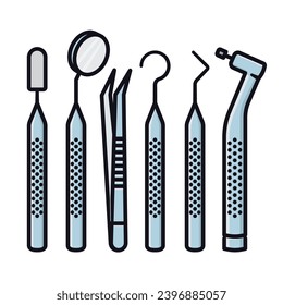 Variety of dentistry tools isolated vector illustration.