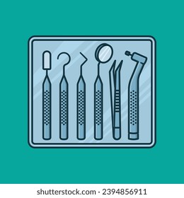 Variety of dentistry tools on stainless steel tray vector illustration for Dentist's Day on March 6