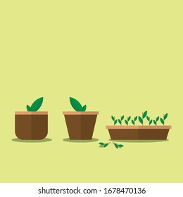 A variety design flowering leaf pots at garden illustration vector concept. Minimal decoration concept design. 