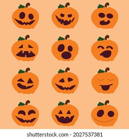 Variety designs of Halloween pumpkins isolated on the background.