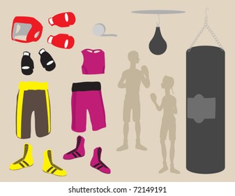 A variety of different boxing equipment.