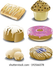 Variety of different breakfast pastries.